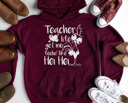 Tee Art Online - Teacher life got me feelin' like hei hei Personalized Hoodie | Typography Kawaii Cute Teacher Customized Design - Maroon