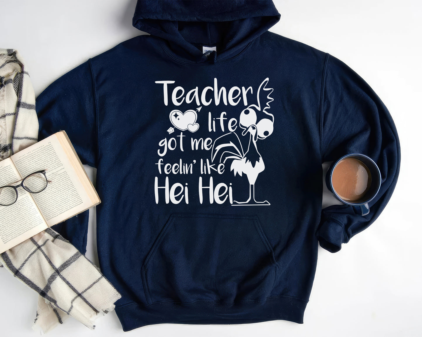 Tee Art Online - Teacher life got me feelin' like hei hei Personalized Hoodie | Typography Kawaii Cute Teacher Customized Design - Navy