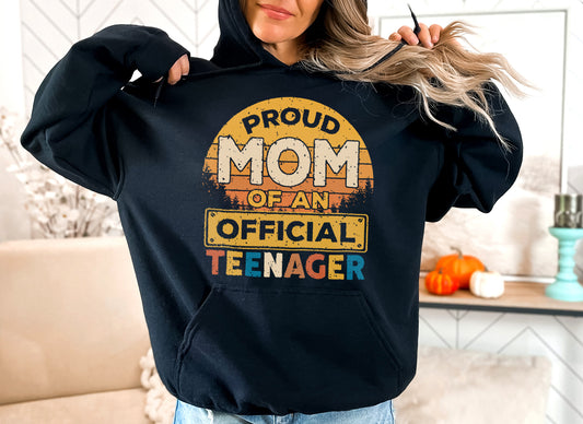 Tee Art Online - Retro Sunset Proud MOM of An Official Teenager Hoodie - Retro Style Hoodie Design | Family Apparel