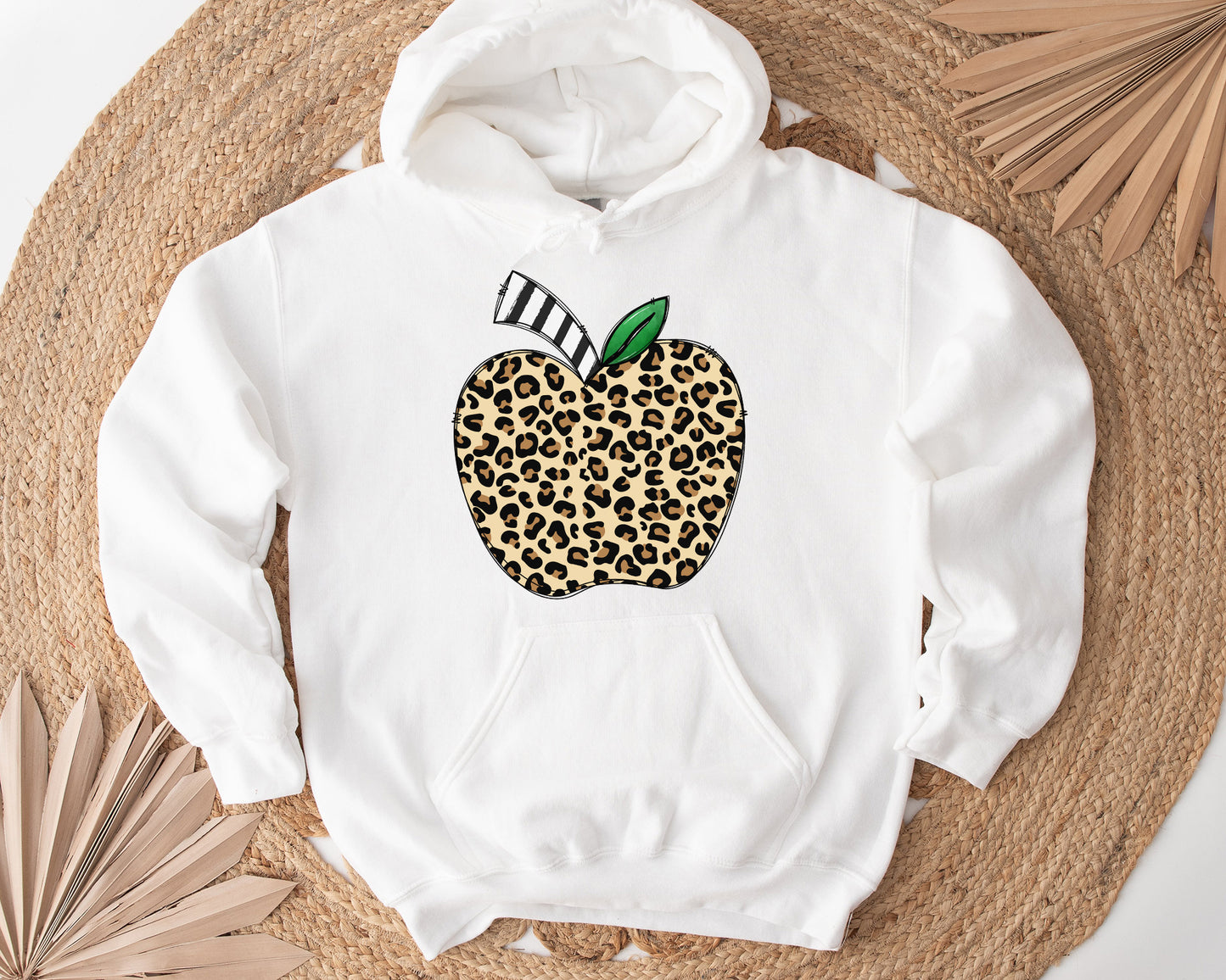 Tee Art Online - Doodle Leopard Apple Teacher Personalized Hoodie | Back To School Customized Hoodie | Hand-drawn Typography Doodle Cute Apple Teacher - no text