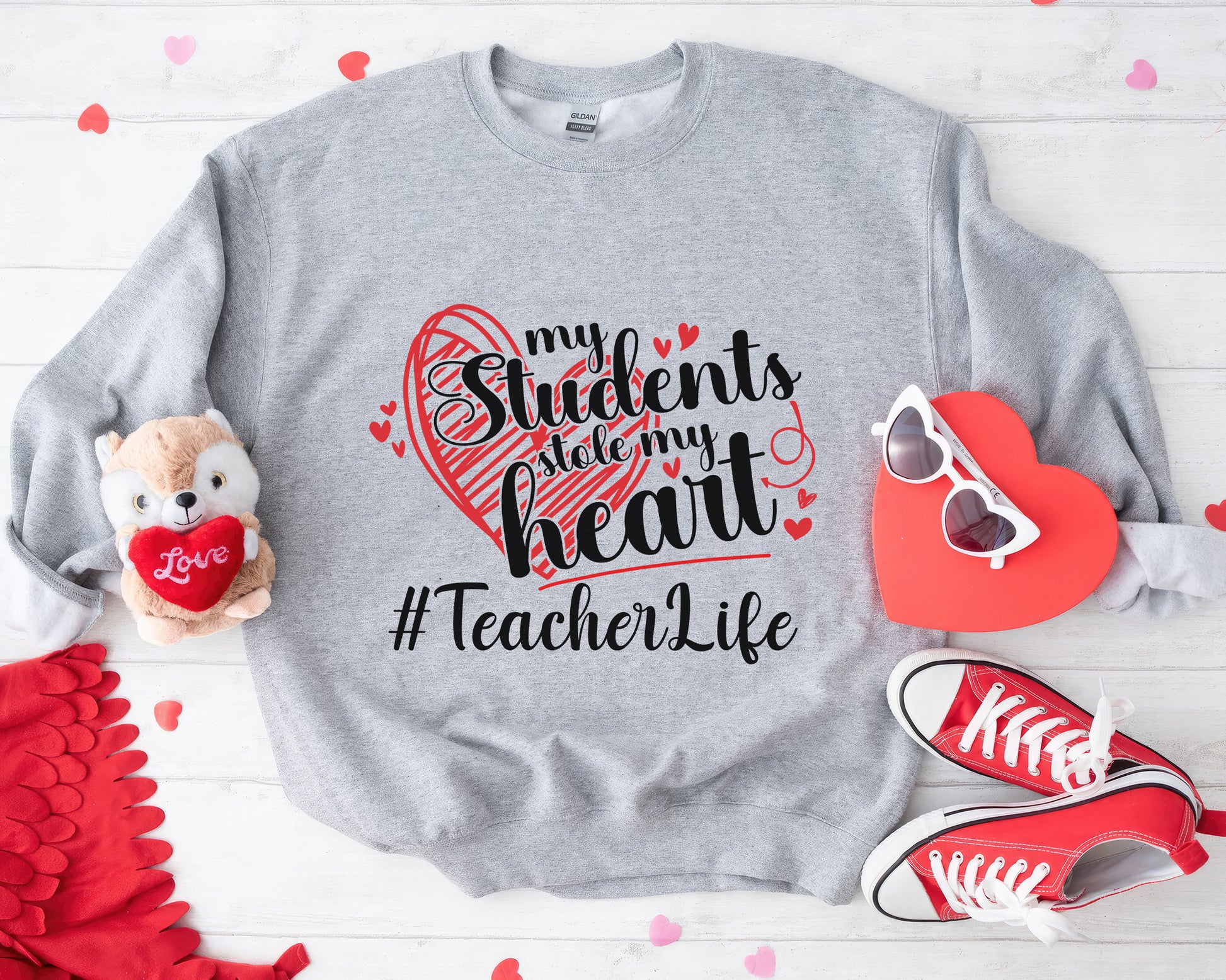 Tee Art Online - Valentine My Students Stole My Heart Teacher Life Personalized Sweatshirt | Valentine's Day Kawaii Cute | Education Teacher Design- Ash