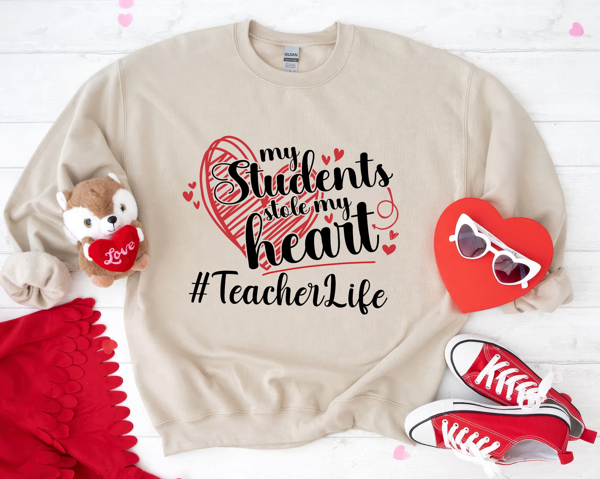 Tee Art Online - Valentine My Students Stole My Heart Teacher Life Personalized Sweatshirt | Valentine's Day Kawaii Cute | Education Teacher Design- Beige