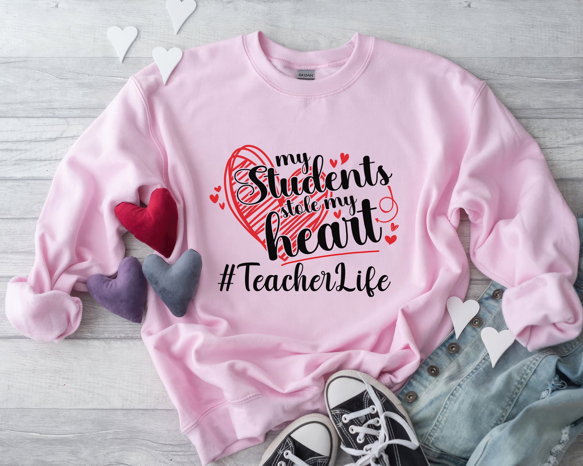 Tee Art Online - Valentine My Students Stole My Heart Teacher Life Personalized Sweatshirt | Valentine's Day Kawaii Cute | Education Teacher Design- Pink
