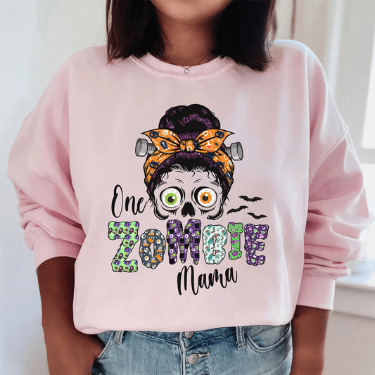 Tee art online -Halloween One Zombie Mama Sweatshirt - pink