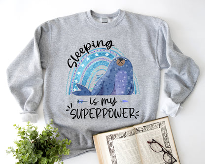 Tee Art Online - Sleeping Is My Superpower Sweatshirts - Boho Style Sweatshirt | Funny Cute Apparel - Ash
