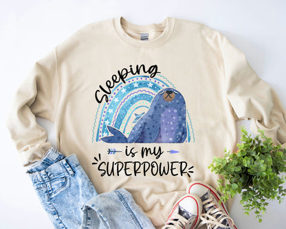 Tee Art Online - Sleeping Is My Superpower Sweatshirts - Boho Style Sweatshirt | Funny Cute Apparel - beige