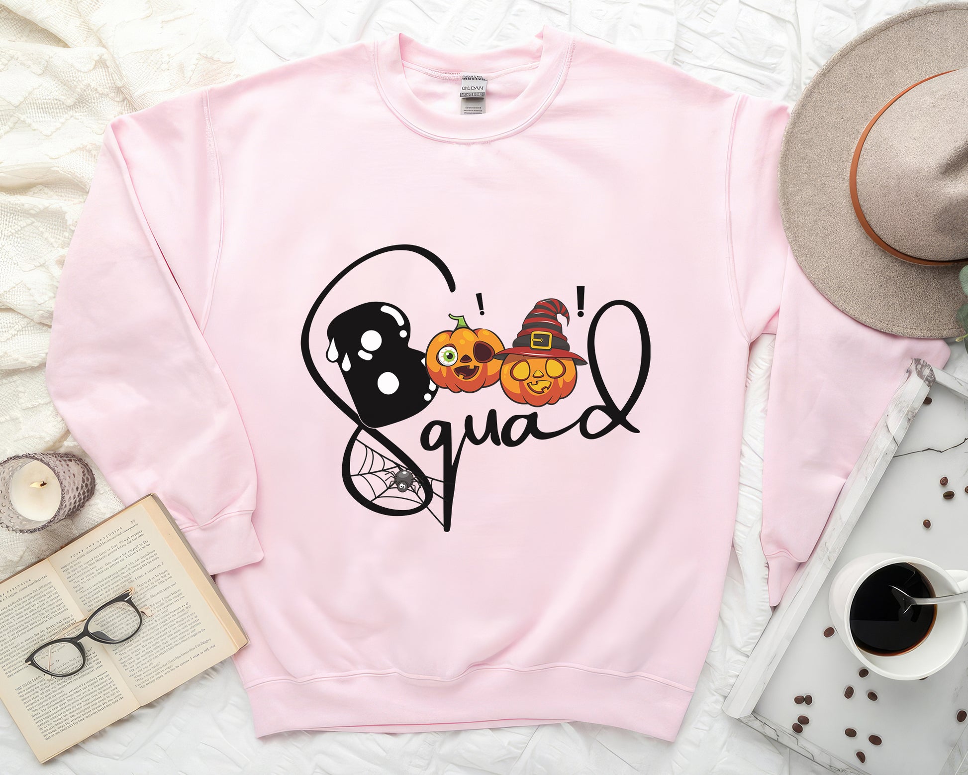 Tee Art Online - Halloween Teacher Boo Squad Sweatshirt | Hallothanksmas Halloween Thanksgiving Christmas Autumn Fall Fully Personalized Customized Design- pink