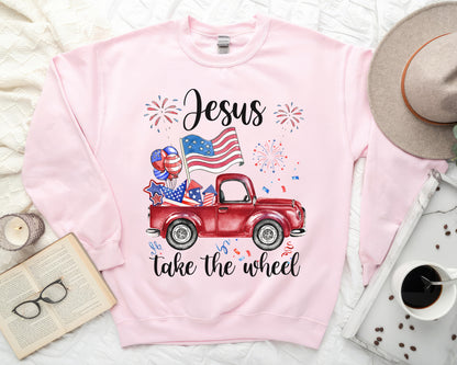 Tee Art Online - Jesus Vintage Truck Firework Sweatshirt | Veteran Day - Memorial Day - Independence Day, US Patriot Day Design | American Pride - pink