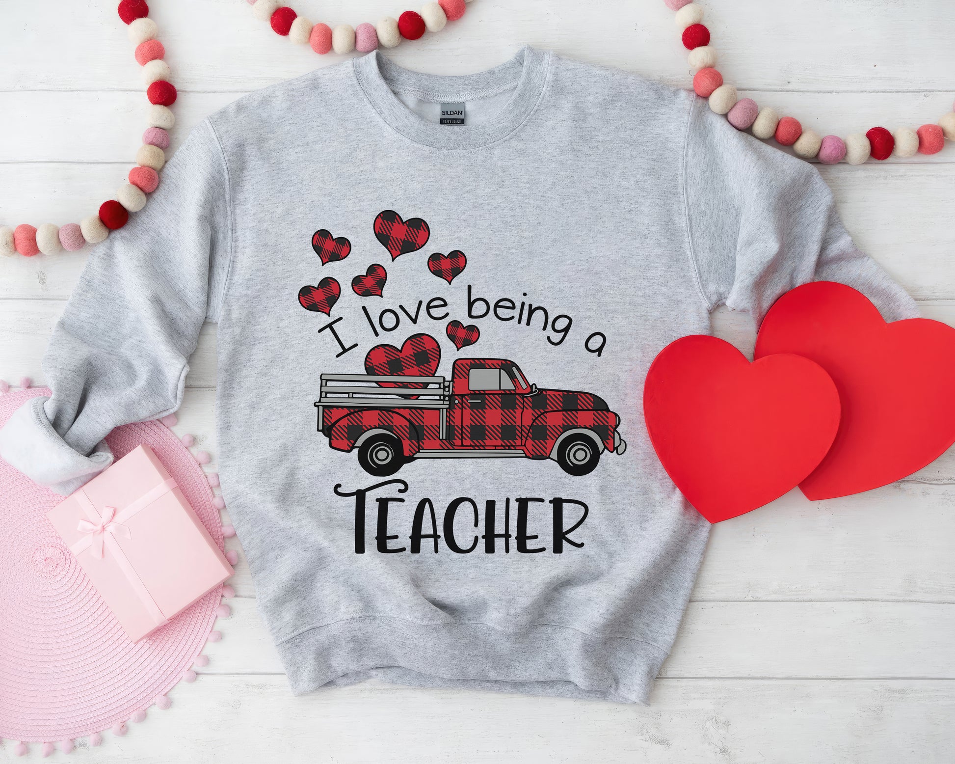Tee Art Online - Valentine I Love Being A Teacher Personalized Sweatshirt | Valentine's Day Kawaii Cute | Education Teacher Customized Design - Ash