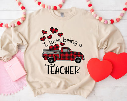Tee Art Online - Valentine I Love Being A Teacher Personalized Sweatshirt | Valentine's Day Kawaii Cute | Education Teacher Customized Design - Beige