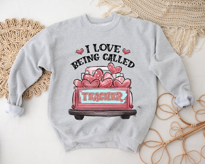 Tee Art Online - Valentine I Love Being Called Teacher Personalized Sweatshirt | Valentine's Day Kawaii Cute Sweatshirt | Teacher Design For Valentine - Ash
