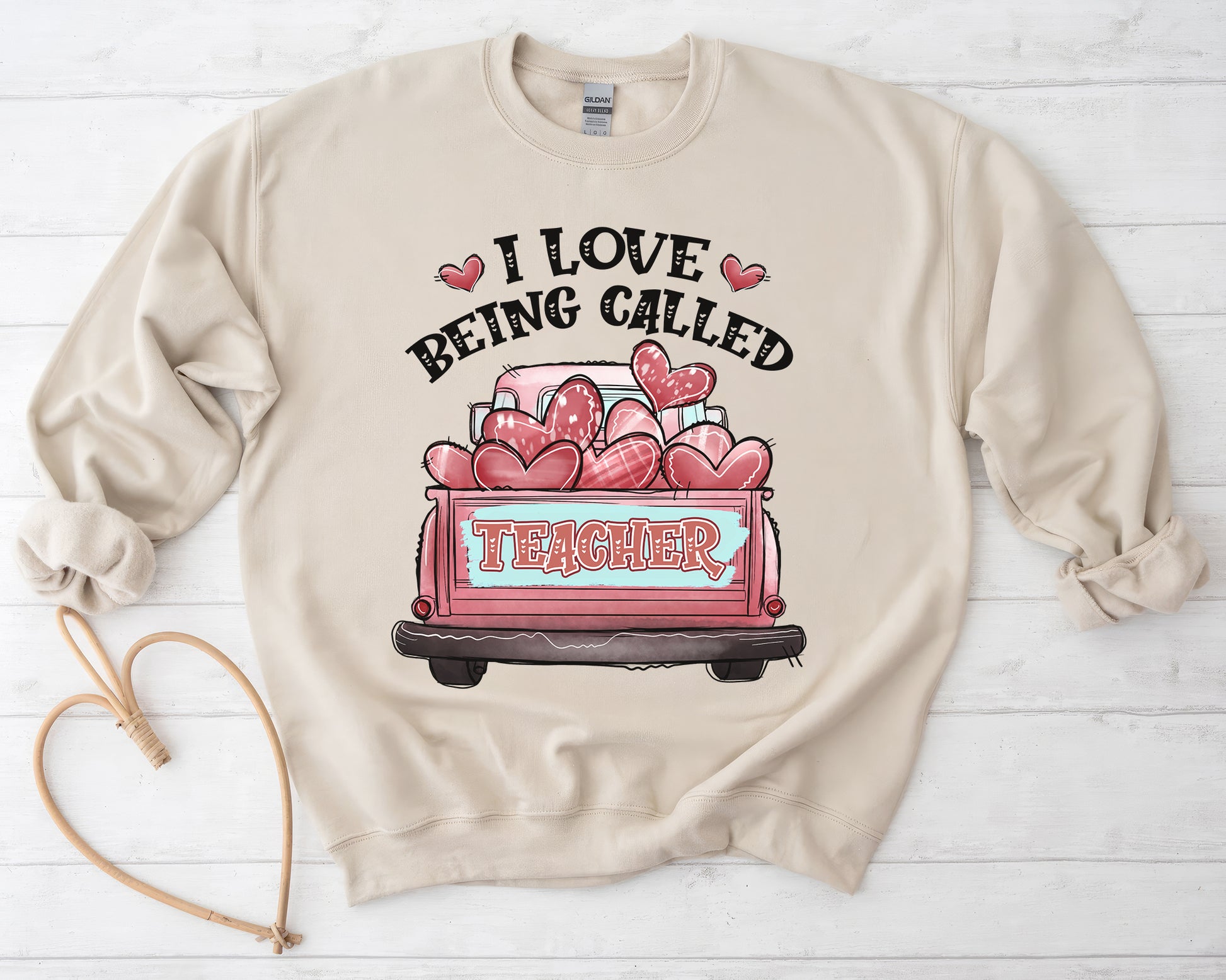Tee Art Online - Valentine I Love Being Called Teacher Personalized Sweatshirt | Valentine's Day Kawaii Cute Sweatshirt | Teacher Design For Valentine - Beige