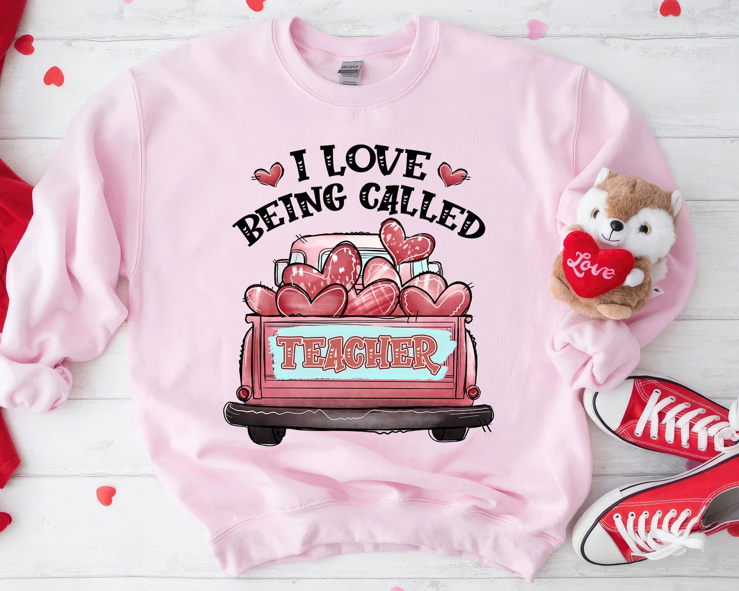 Tee Art Online - Valentine I Love Being Called Teacher Personalized Sweatshirt | Valentine's Day Kawaii Cute Sweatshirt | Teacher Design For Valentine - Pink