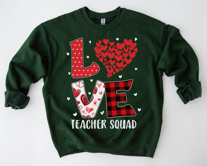 Tee Art Online - Valentine Red Hearts Within Heart LOVE Teacher Personalized Sweatshirt | Valentine's Day Kawaii Cute Gifts | Buffalo Plaid Pattern Design - Forest Green