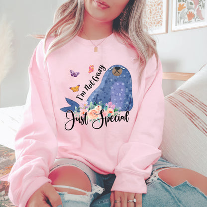Tee Art Online - I'm Not Crazy Just Special Sweatshirt | Funny Quote Sweatshirt | Boho Rainbow Cute Seal Sweatshirt | Floral Hippie Apparel - Pink
