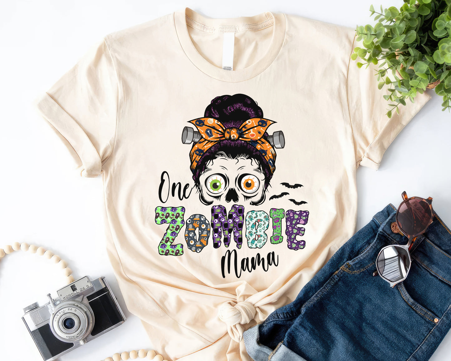 Tee Art Online - Halloween One Zombie Mama Tee - HalloThanksMas Halloween Thanksgiving Autumn Fall Personalized T-shirts | Funny Cute Apparel - natural