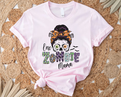 Tee Art Online - Halloween One Zombie Mama Tee - HalloThanksMas Halloween Thanksgiving Autumn Fall Personalized T-shirts | Funny Cute Apparel - pink
