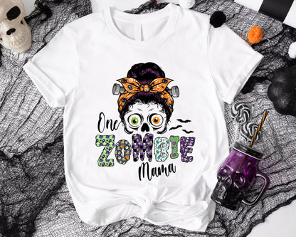 Tee Art Online - Halloween One Zombie Mama Tee - HalloThanksMas Halloween Thanksgiving Autumn Fall Personalized T-shirts | Funny Cute Apparel - White