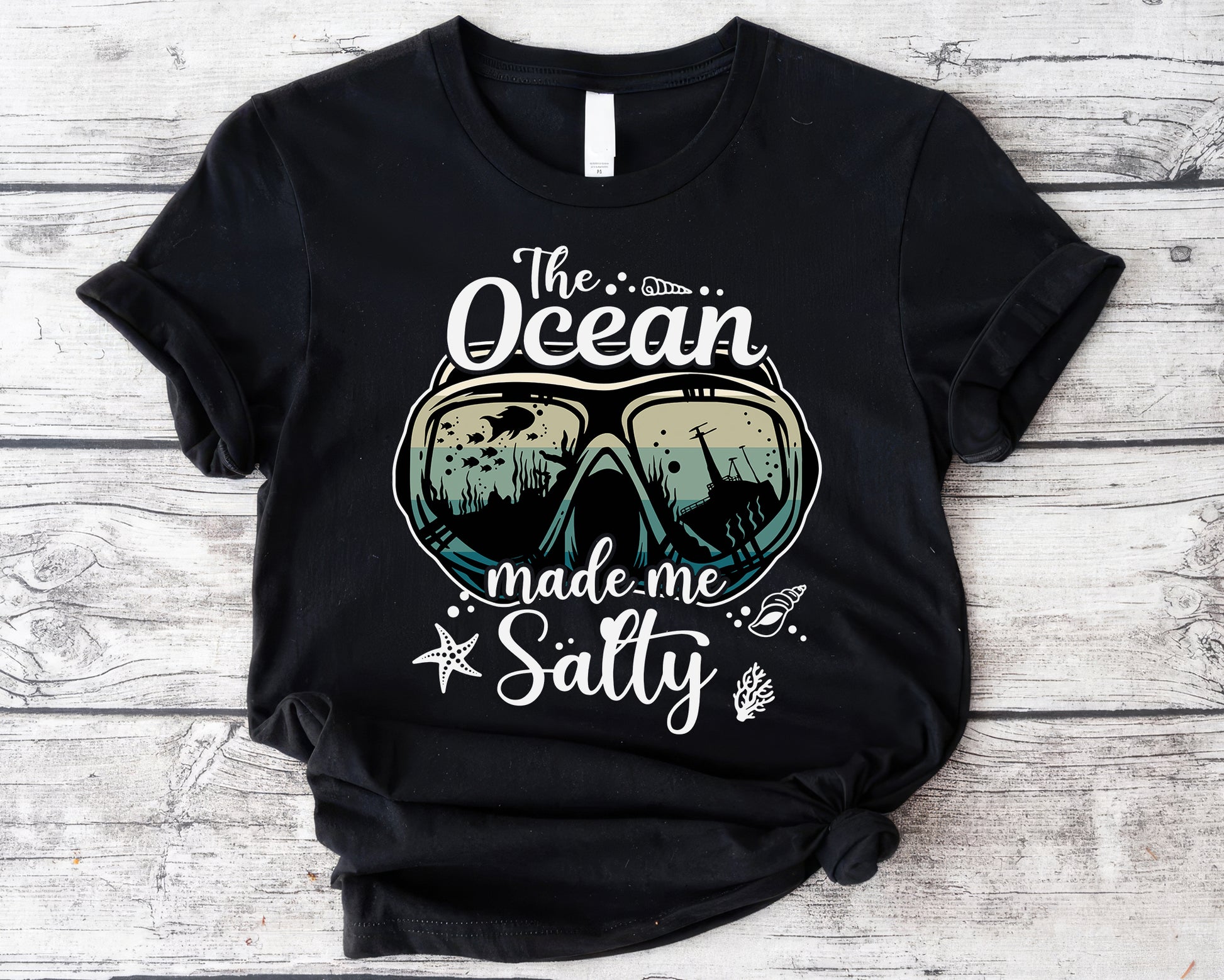 Tee Art Online - The Ocean Made Me Salty Tee | Funny Ocean Summer Tee | Scuba Diving Lover Design - black