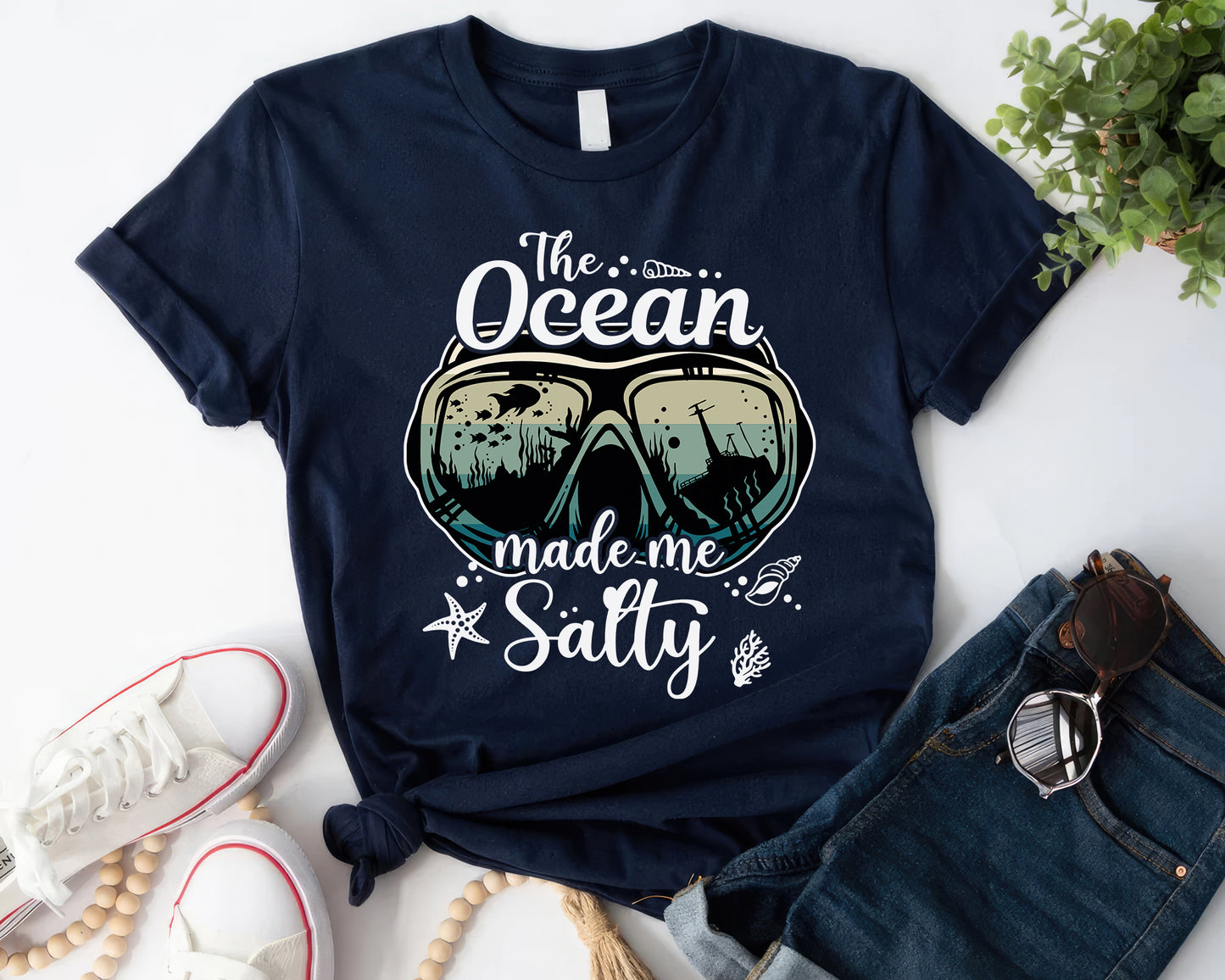 Tee Art Online - The Ocean Made Me Salty Tee | Funny Ocean Summer Tee | Scuba Diving Lover Design - navy