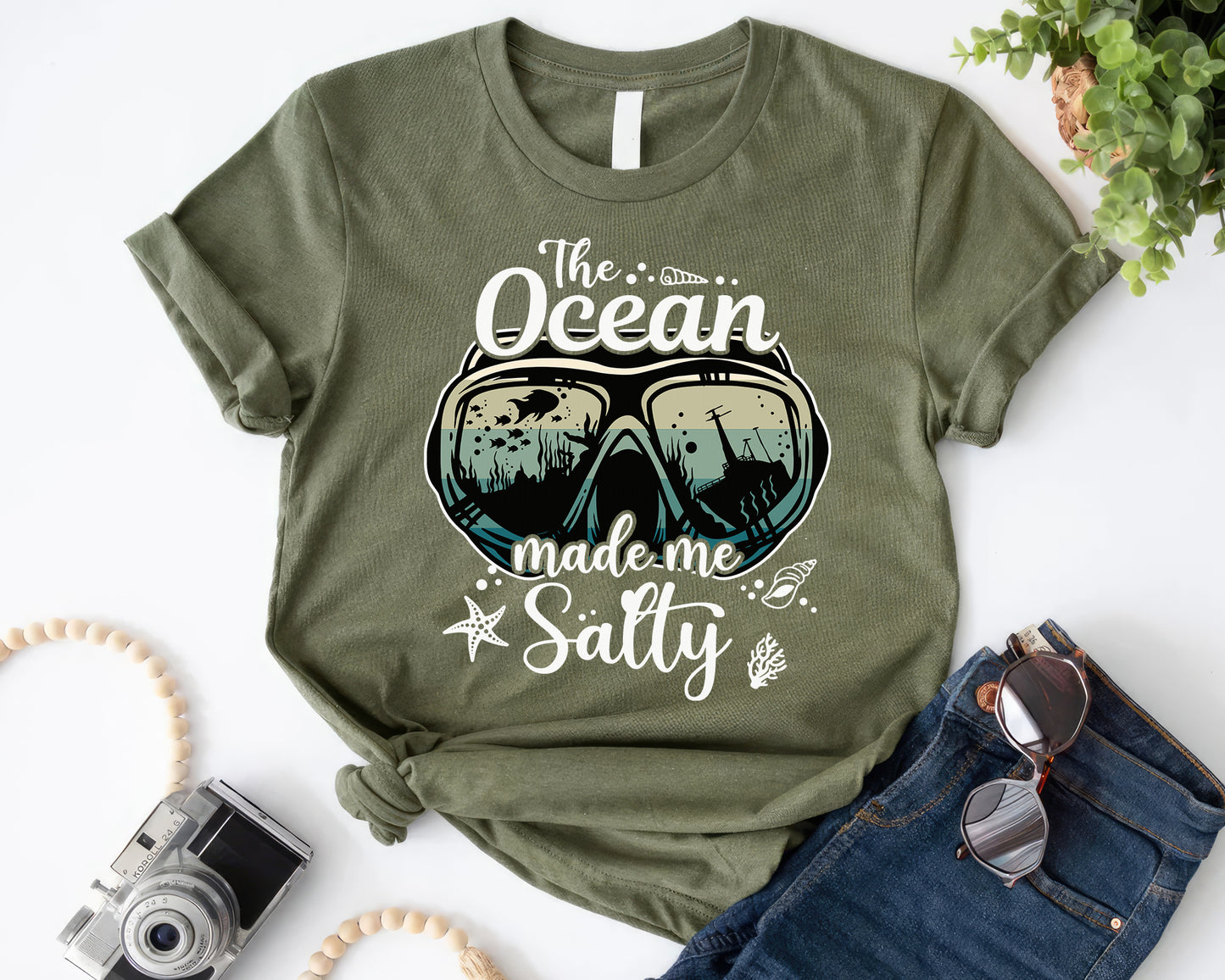 Tee Art Online - The Ocean Made Me Salty Tee | Funny Ocean Summer Tee | Scuba Diving Lover Design - olive