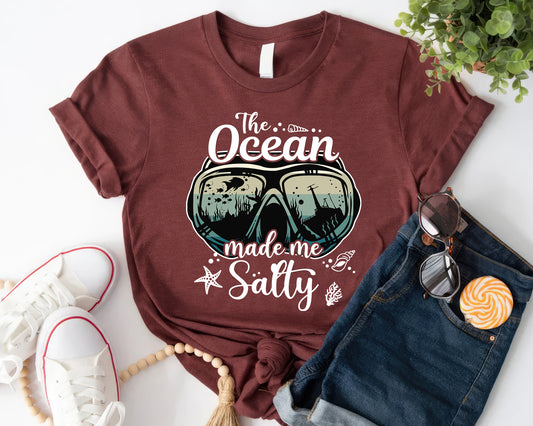 Tee Art Online - The Ocean Made Me Salty Tee | Funny Ocean Summer Tee | Scuba Diving Lover Design - maroon