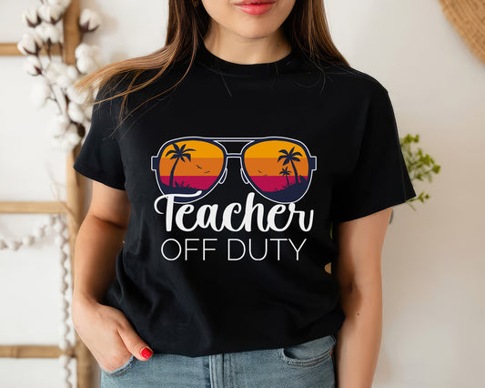 Tee Art Online - Retro Sunset Teacher Off Duty Tee | Funny Ocean Summer Tee | Vintage Retro Personalized Design | Teacher T-shirt