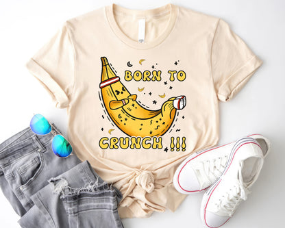 Tee Art Online - Banana Born To Crunch Tee | Funny Quote Workout Tee | Gymnastic Fitness Yoga Workout Drawing Design - natural