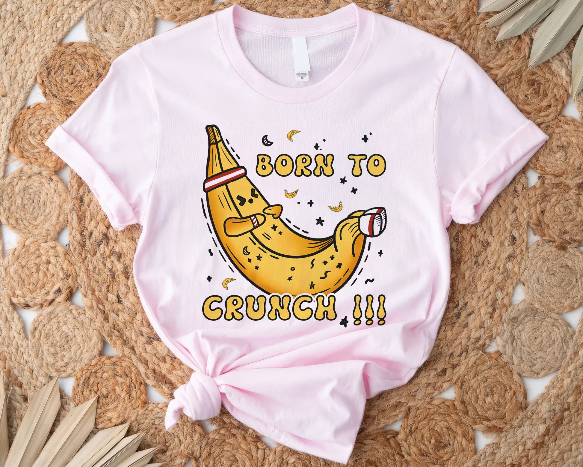 Tee Art Online - Banana Born To Crunch Tee | Funny Quote Workout Tee | Gymnastic Fitness Yoga Workout Drawing Design - pink