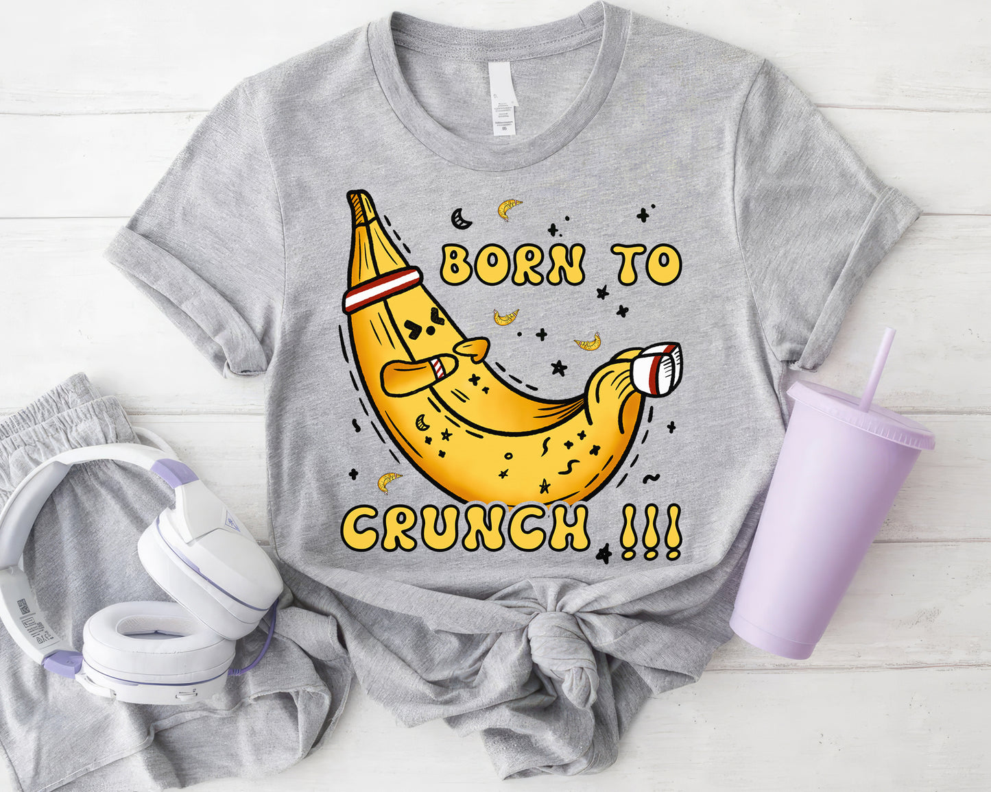 Tee Art Online - Banana Born To Crunch Tee | Funny Quote Workout Tee | Gymnastic Fitness Yoga Workout Drawing Design - sport grey