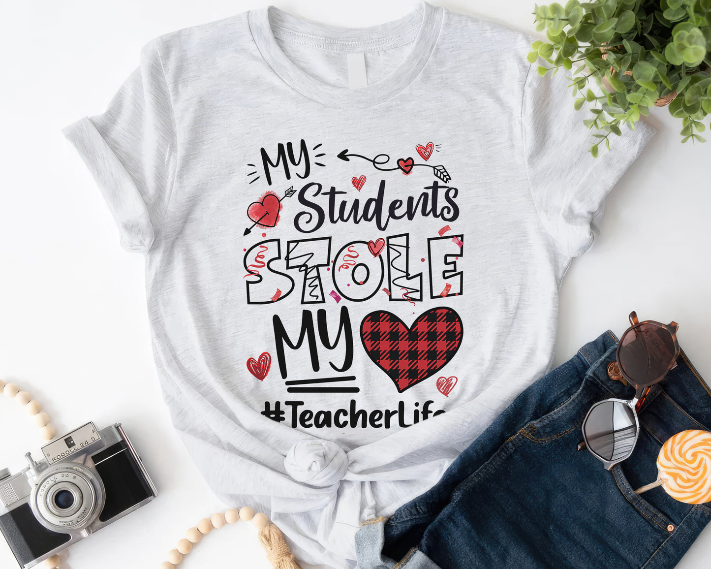 Tee Art Online Valentine My Students Stole My Heart Personalized Classic Unisex Tee | Valentine's Day Kawaii Cute T-shirts | Education Teacher Design- ash