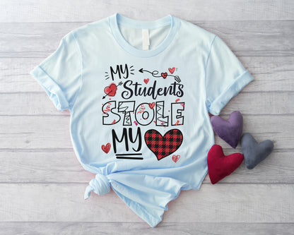 Tee Art Online Valentine My Students Stole My Heart Personalized Classic Unisex Tee | Valentine's Day Kawaii Cute T-shirts | Education Teacher Design- light blue