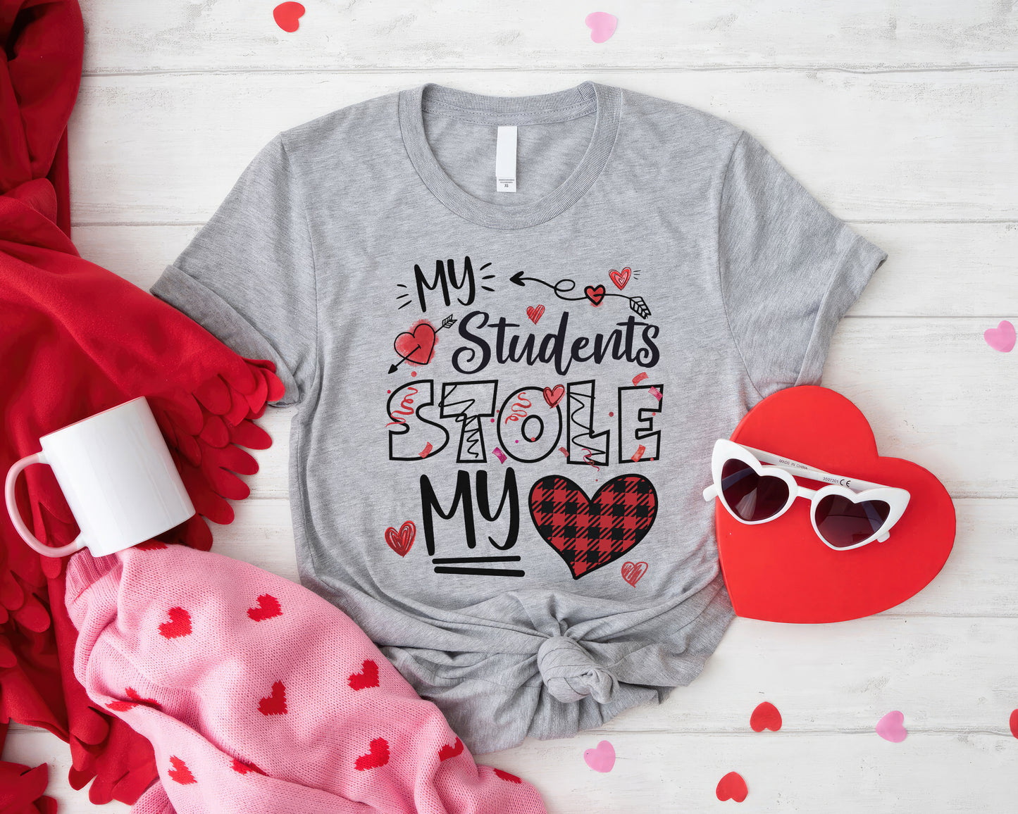 Tee Art Online Valentine My Students Stole My Heart Personalized Classic Unisex Tee | Valentine's Day Kawaii Cute T-shirts | Education Teacher Design- sport grey