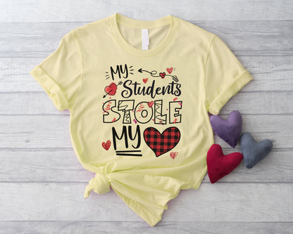 Tee Art Online Valentine My Students Stole My Heart Personalized Classic Unisex Tee | Valentine's Day Kawaii Cute T-shirts | Education Teacher Design- cornsilk