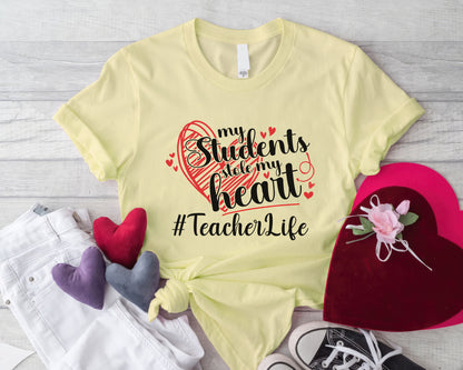Valentine My Students Stole My Heart Teacher Life Personalized Unisex Tee | Valentine's Day Kawaii Cute T-shirts | Education Teacher Design - cornsilk