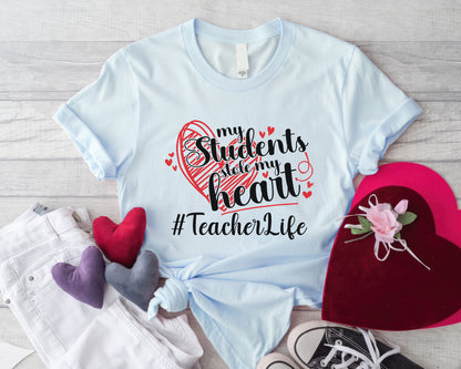 Valentine My Students Stole My Heart Teacher Life Personalized Unisex Tee | Valentine's Day Kawaii Cute T-shirts | Education Teacher Design - light blue
