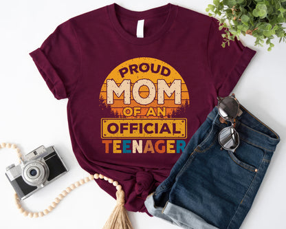 Retro Sunset Proud MOM of An Official Teenager Tee - Retro Style T-shirt Design | Mother's Day | Graduation day | Coming-of-age Ceremony - Cherry