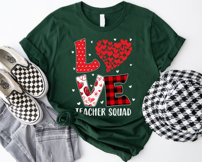 Tee Art Online Valentine Red Hearts Within Heart LOVE Teacher Personalized Tee | Valentine's Day Kawaii Cute Gifts | Buffalo Plaid Pattern Teacher Design - forest green