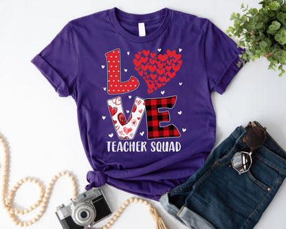 Tee Art Online Valentine Red Hearts Within Heart LOVE Teacher Personalized Tee | Valentine's Day Kawaii Cute Gifts | Buffalo Plaid Pattern Teacher Design - purple