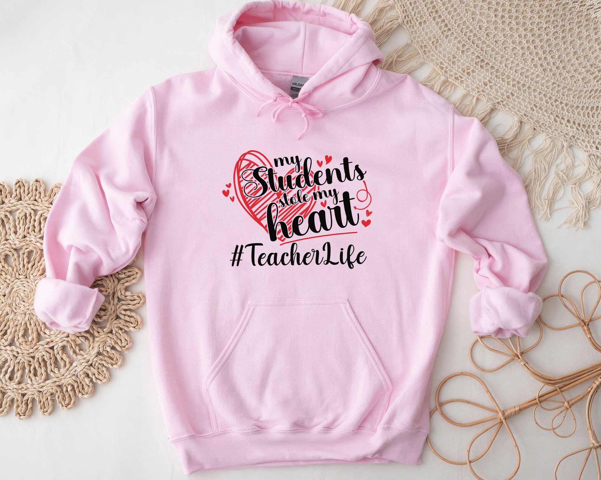 Tee Art Online - Valentine My Students Stole My Heart Teacher Life Personalized Hoodie | Valentine's Day Kawaii Cute | Education Teacher Design - Pink