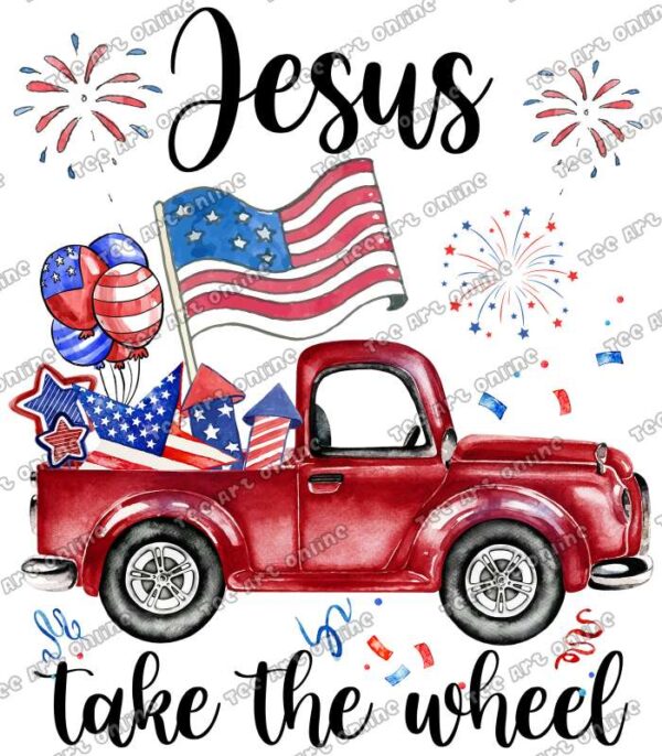 Fourth of July Jesus take the wheel design