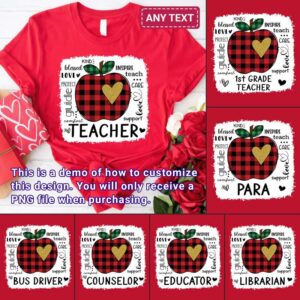 Red apple buffalo plaid LOVE teacher png