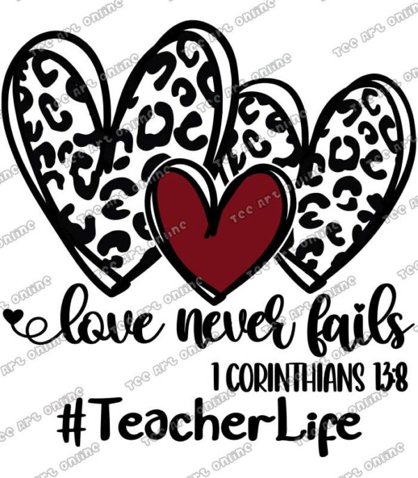 Love never fails with leopard pattern heart png