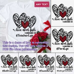 Love never fails with leopard pattern heart png