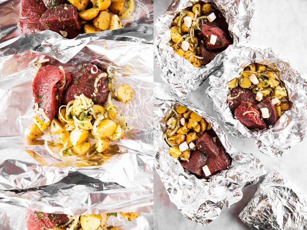 Garlic butter steak and potato foil packets - how to cook