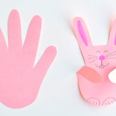 Making bunnies with paper handprints