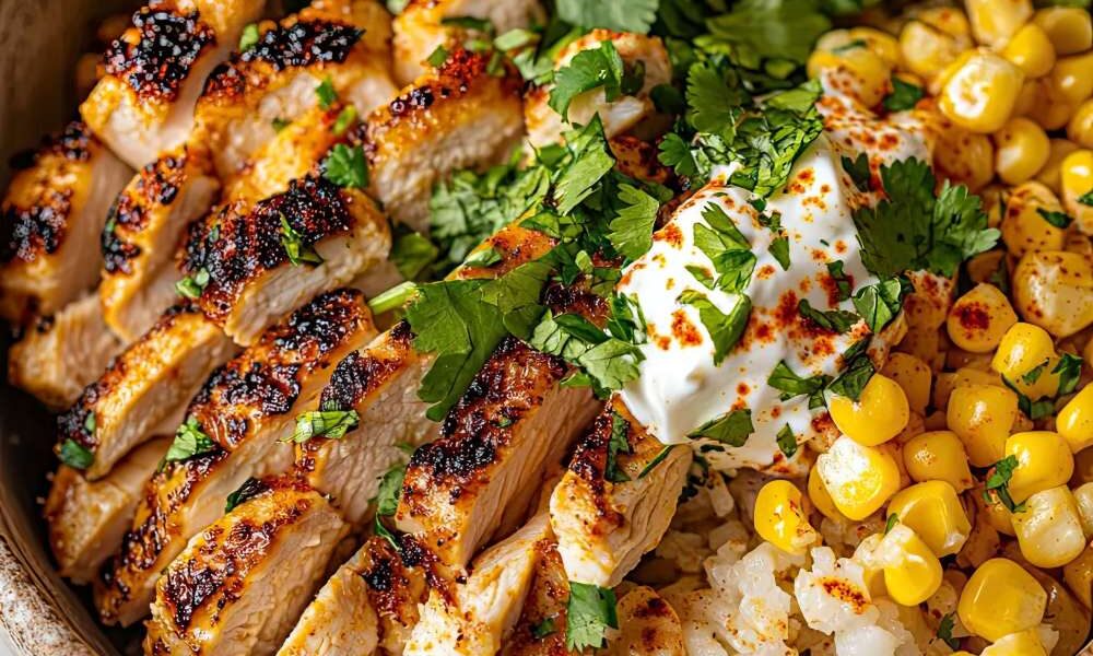 Flavor-packed street corn chicken rice bowl