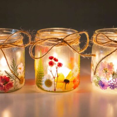 little pressed flower mason jar lanterns