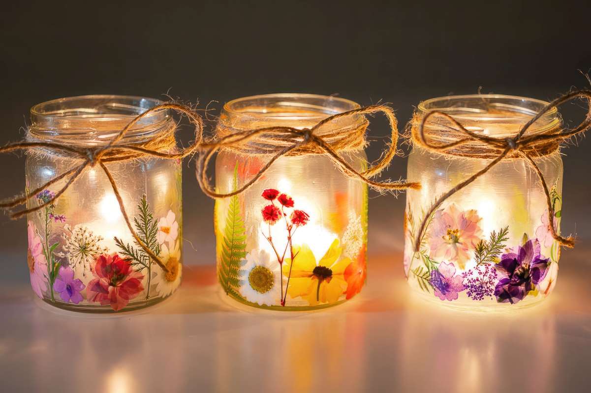 little pressed flower mason jar lanterns