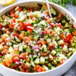 10-minute mediterranean salad with cucumber, tomato, and onion